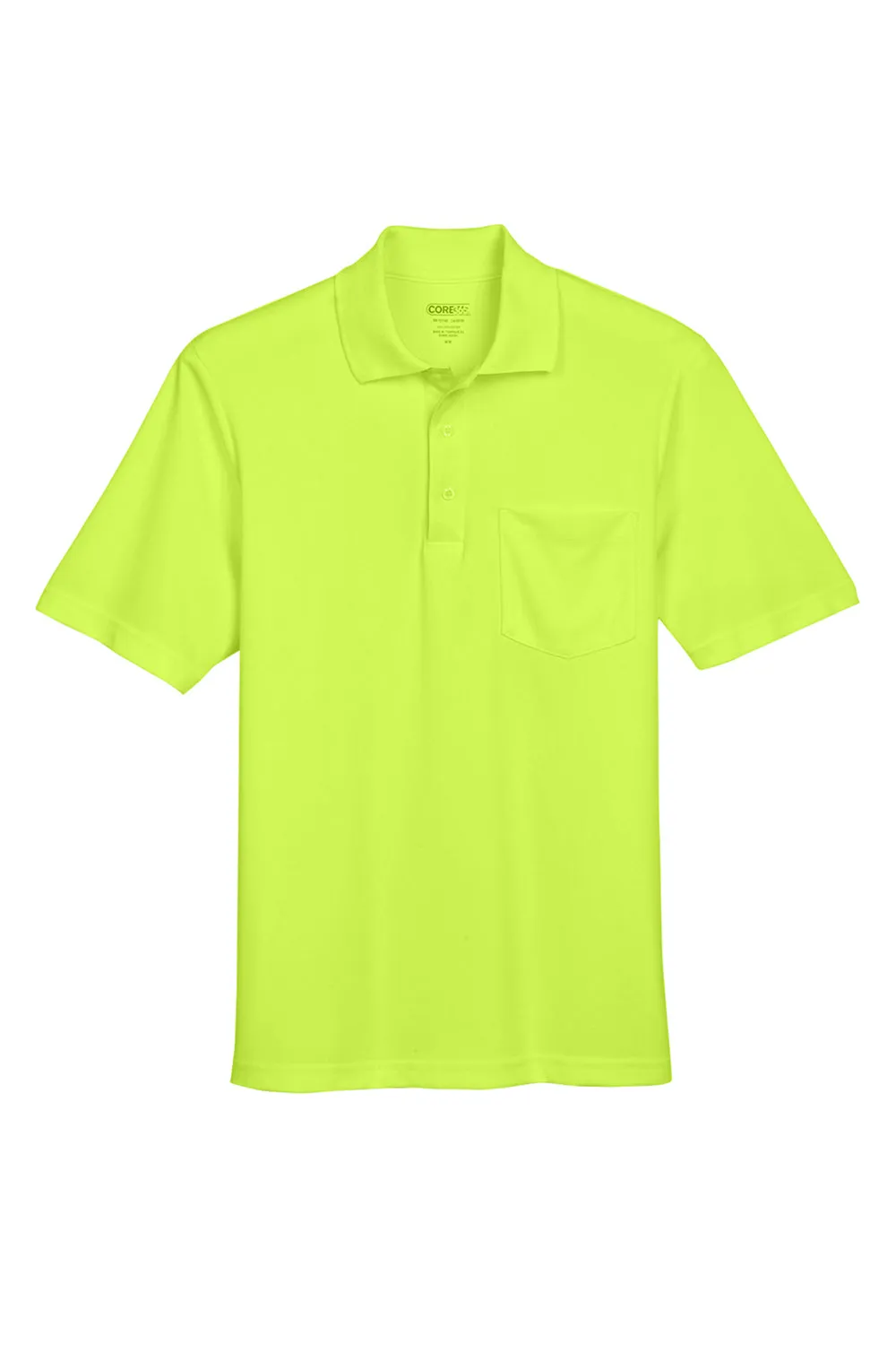 Core 365 Mens Origin Performance Moisture Wicking Short Sleeve Polo Shirt w/ Pocket - Safety Yellow