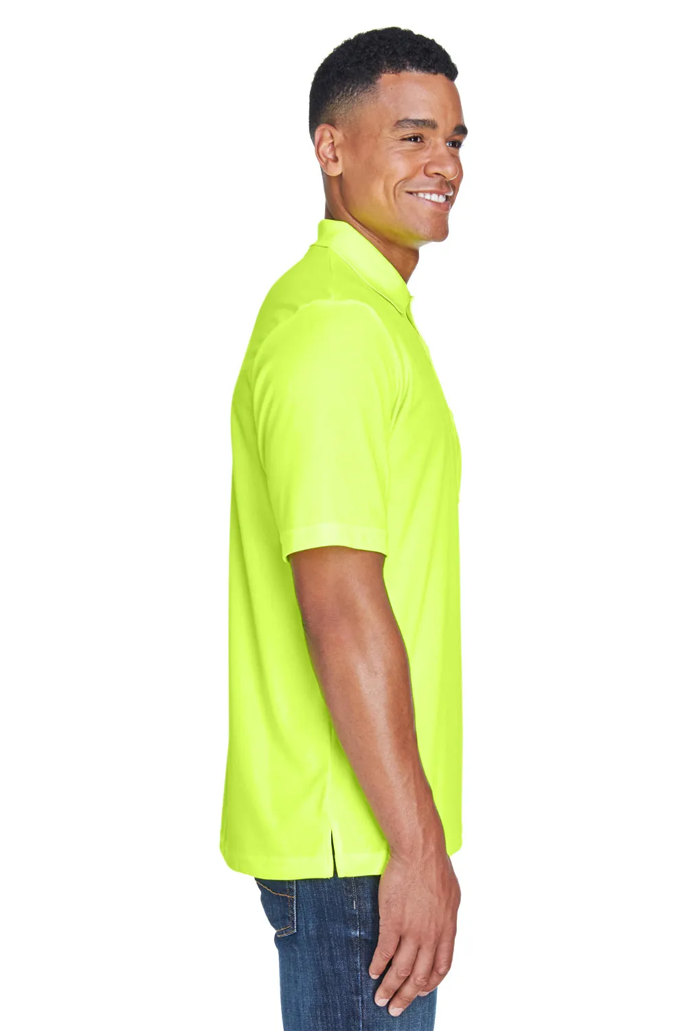 Core 365 Mens Origin Performance Moisture Wicking Short Sleeve Polo Shirt w/ Pocket - Safety Yellow