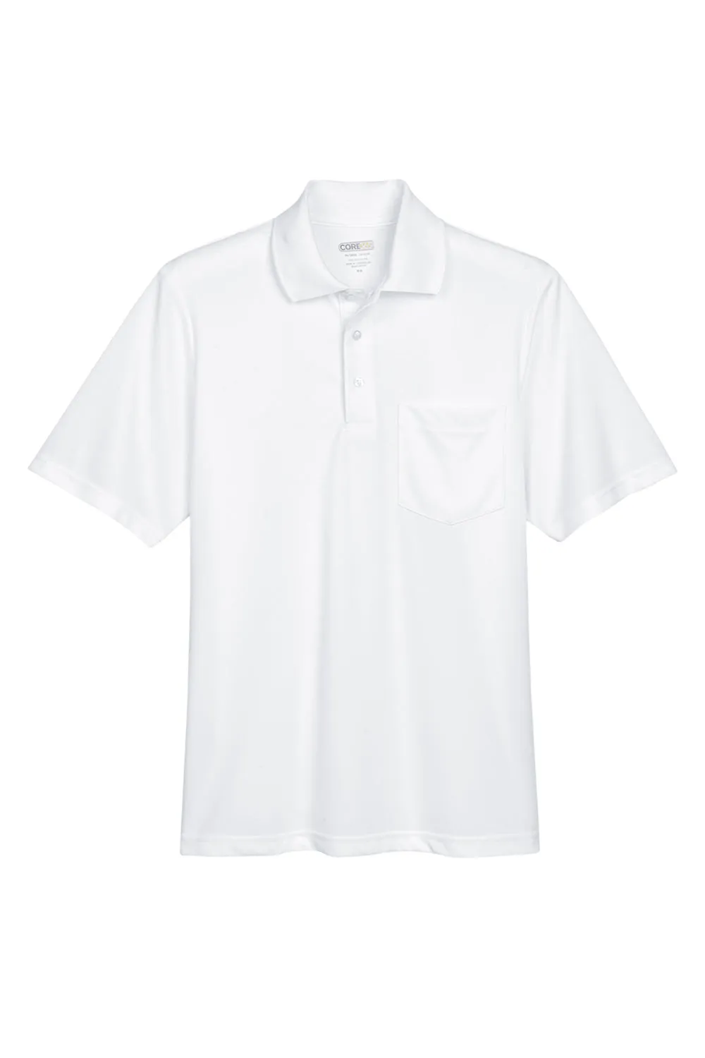 Core 365 Mens Origin Performance Moisture Wicking Short Sleeve Polo Shirt w/ Pocket - White