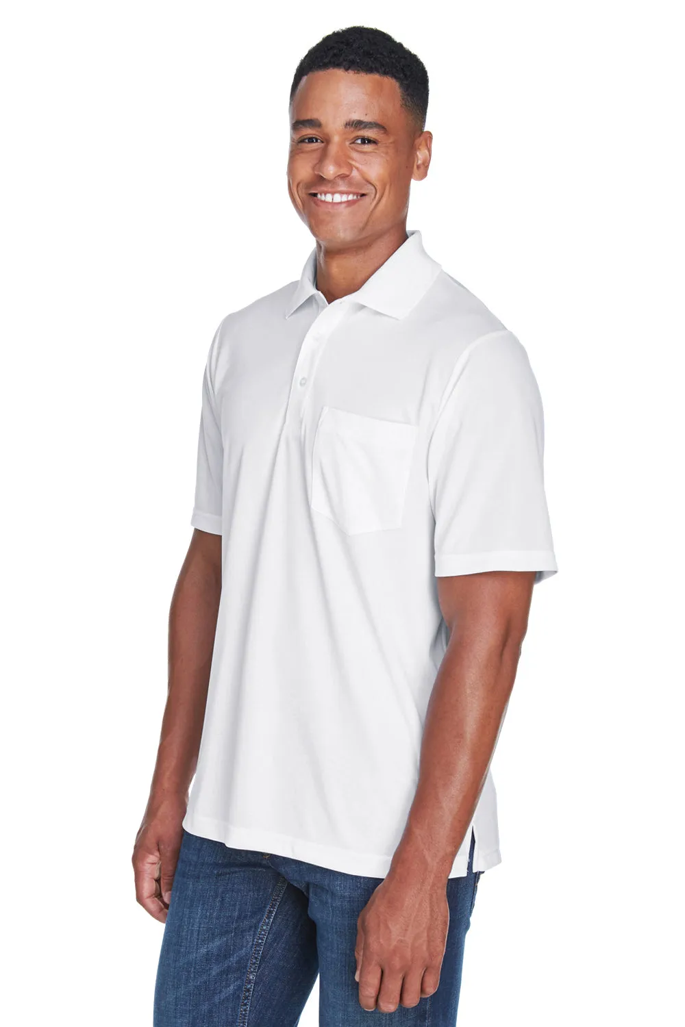Core 365 Mens Origin Performance Moisture Wicking Short Sleeve Polo Shirt w/ Pocket - White