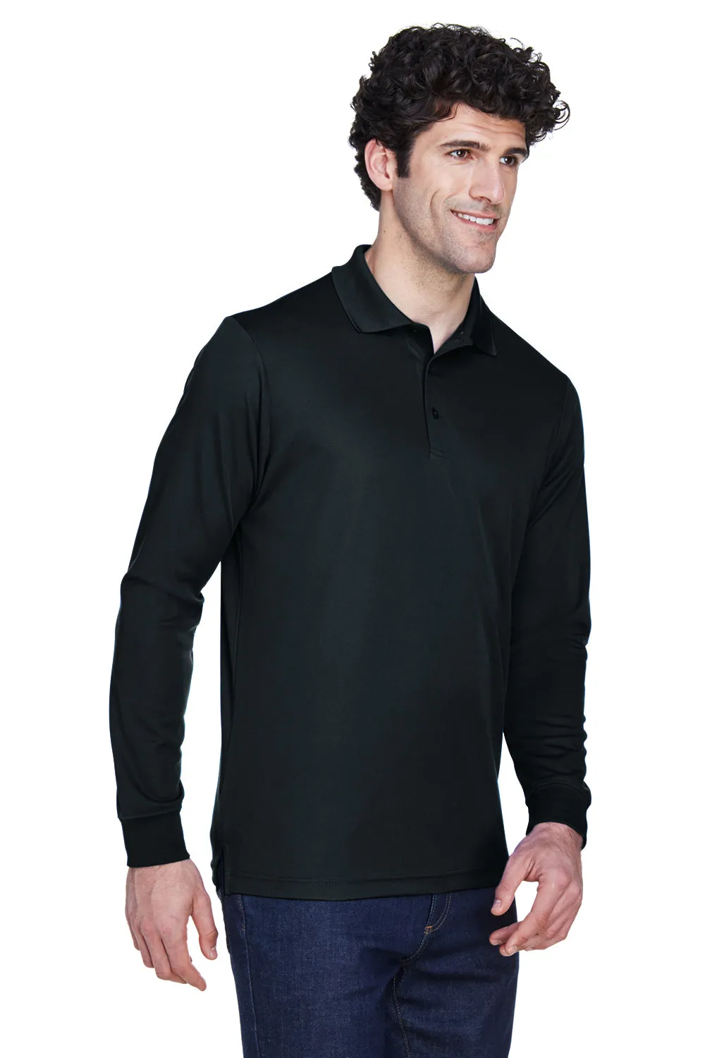 Core 365 Mens Pinnacle Performance Moisture Wicking Long Sleeve Polo Shirt - Black