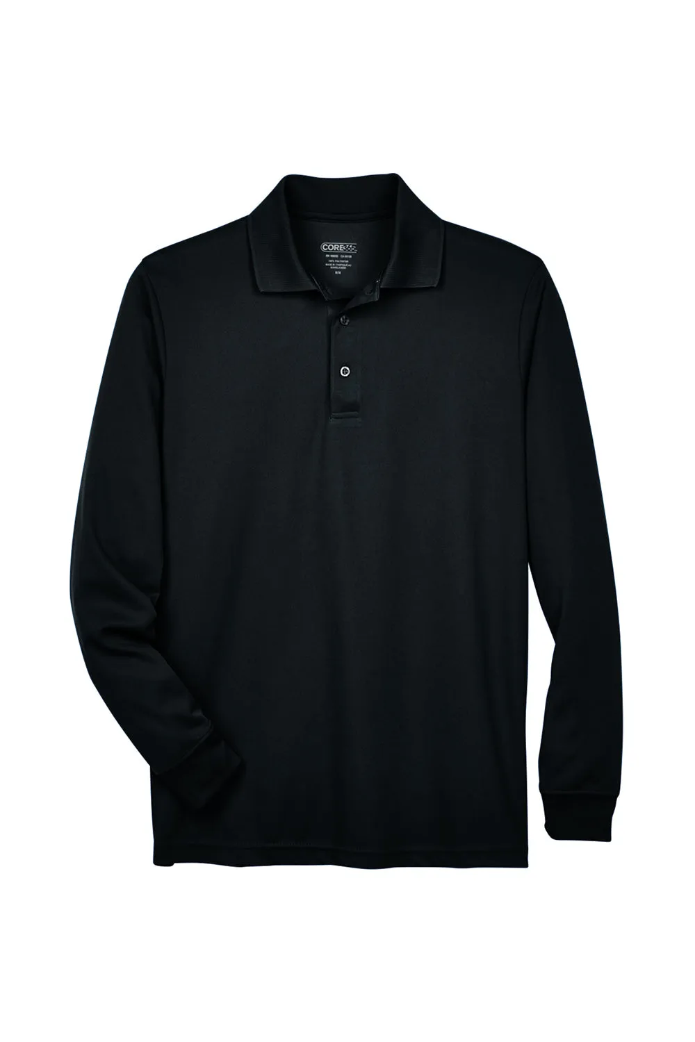 Core 365 Mens Pinnacle Performance Moisture Wicking Long Sleeve Polo Shirt - Black