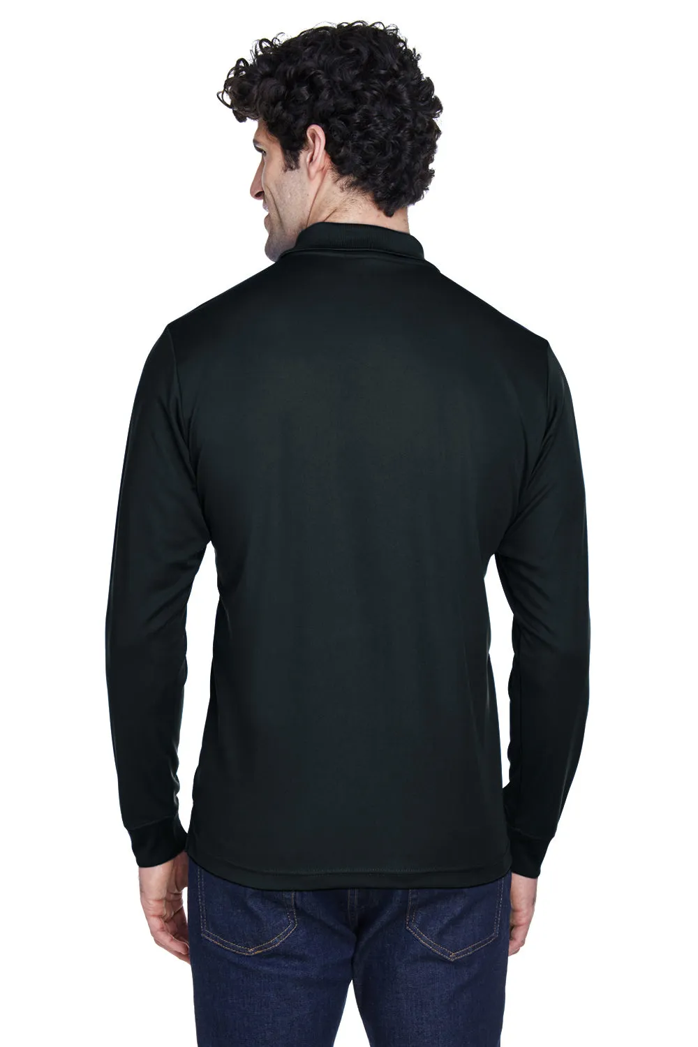 Core 365 Mens Pinnacle Performance Moisture Wicking Long Sleeve Polo Shirt - Black
