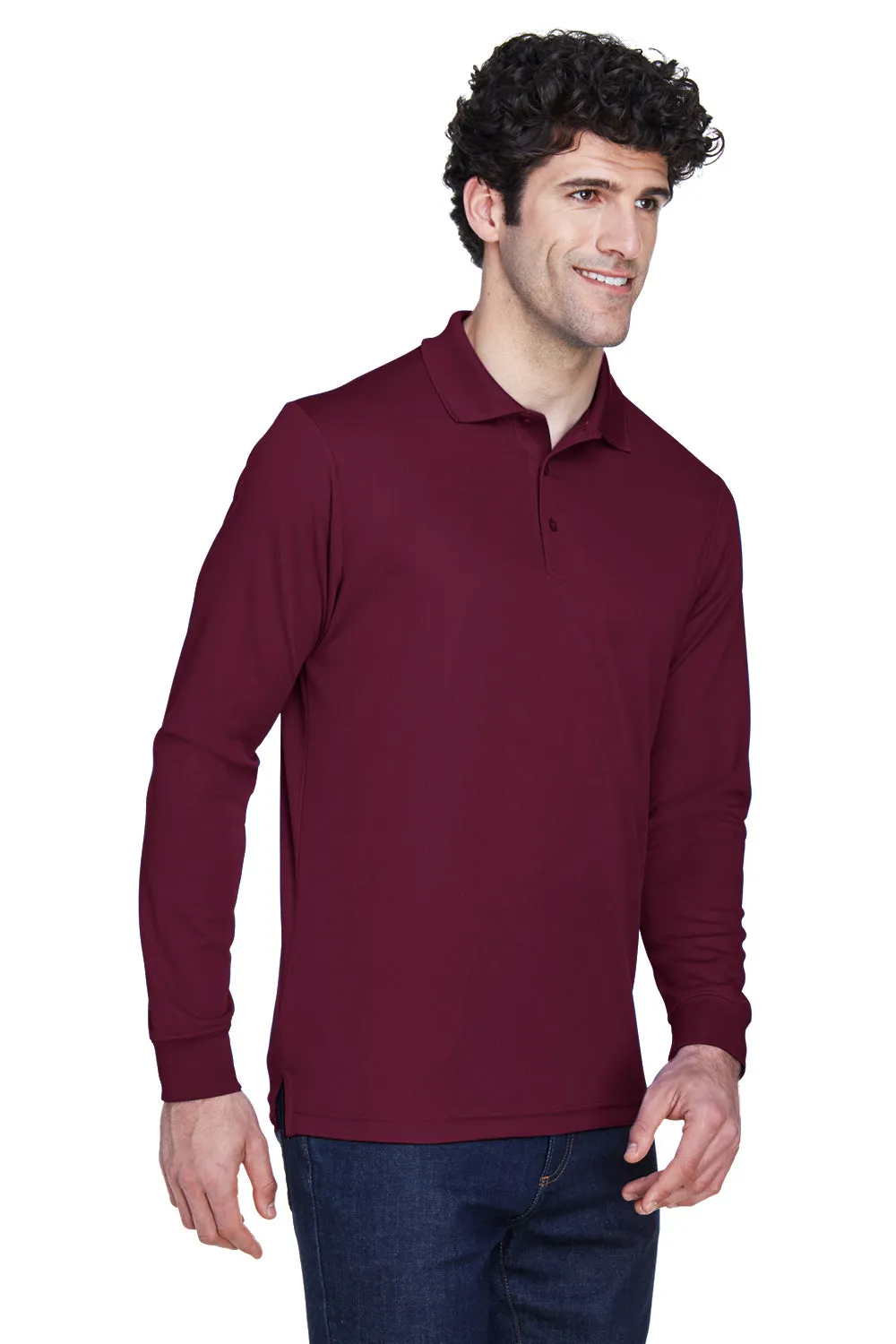 Core 365 Mens Pinnacle Performance Moisture Wicking Long Sleeve Polo Shirt - Burgundy