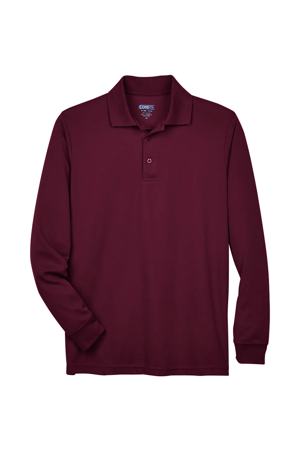 Core 365 Mens Pinnacle Performance Moisture Wicking Long Sleeve Polo Shirt - Burgundy