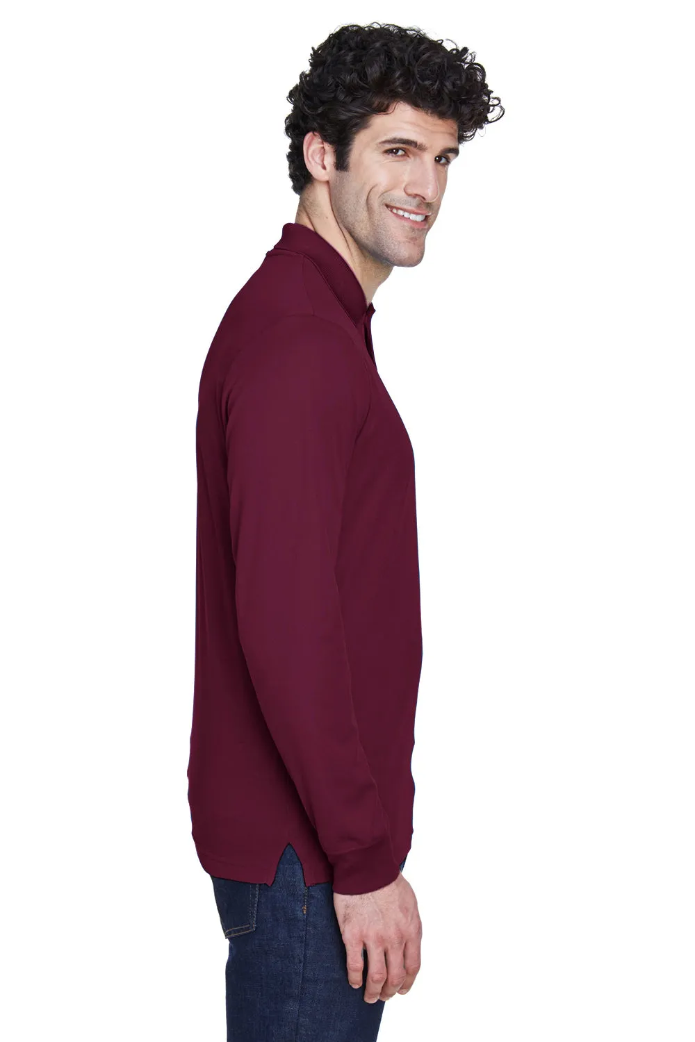 Core 365 Mens Pinnacle Performance Moisture Wicking Long Sleeve Polo Shirt - Burgundy