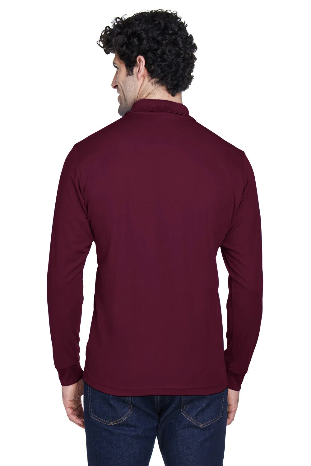 Core 365 Mens Pinnacle Performance Moisture Wicking Long Sleeve Polo Shirt - Burgundy