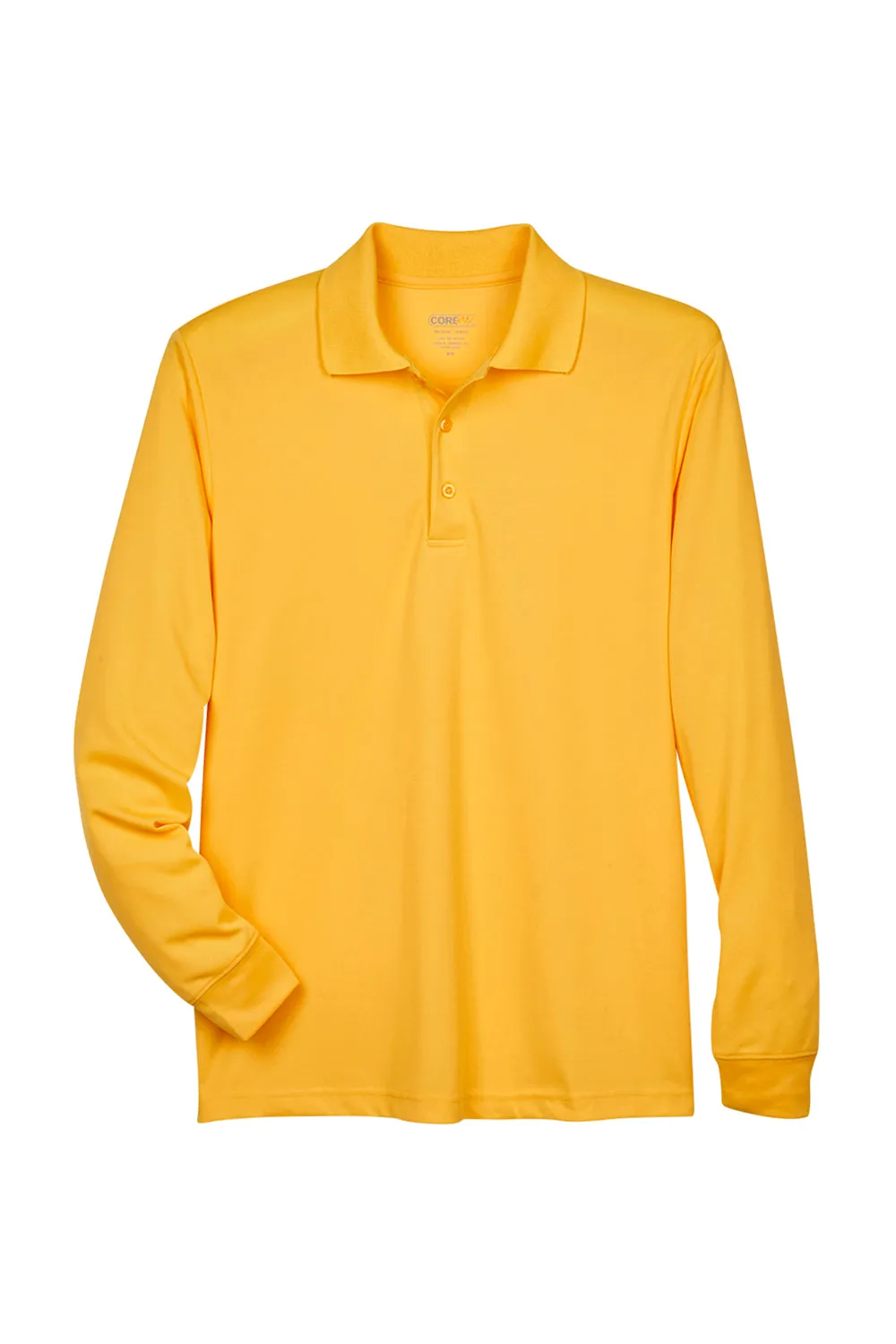 Core 365 Mens Pinnacle Performance Moisture Wicking Long Sleeve Polo Shirt - Campus Gold