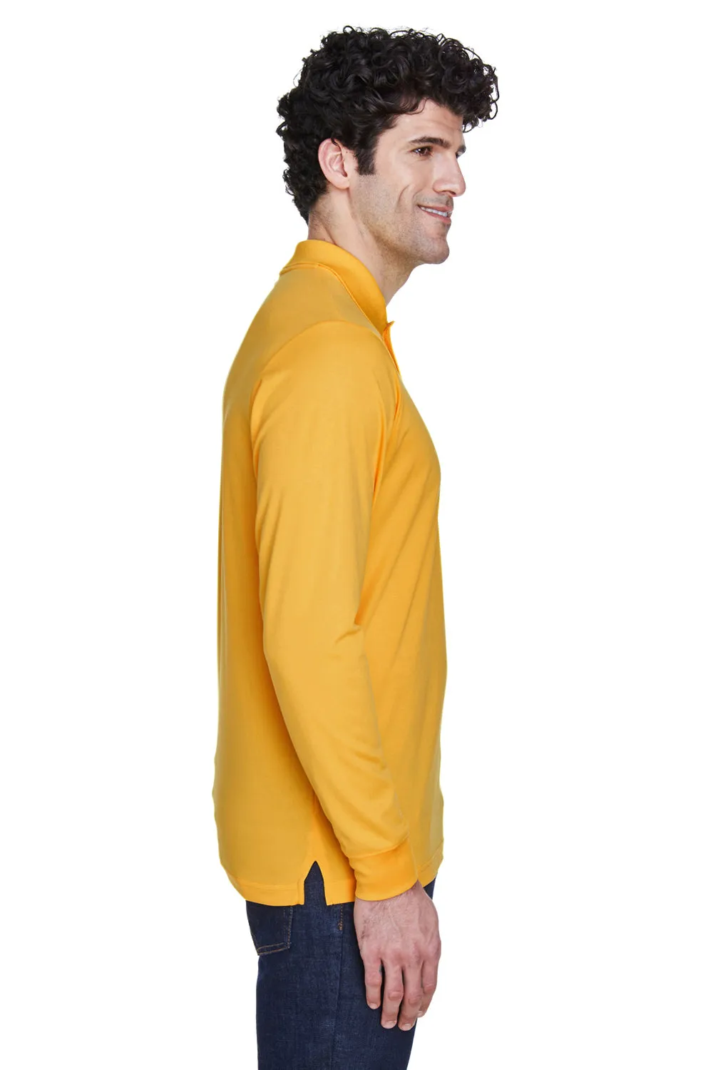 Core 365 Mens Pinnacle Performance Moisture Wicking Long Sleeve Polo Shirt - Campus Gold