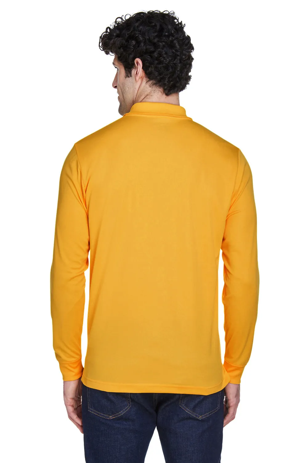 Core 365 Mens Pinnacle Performance Moisture Wicking Long Sleeve Polo Shirt - Campus Gold