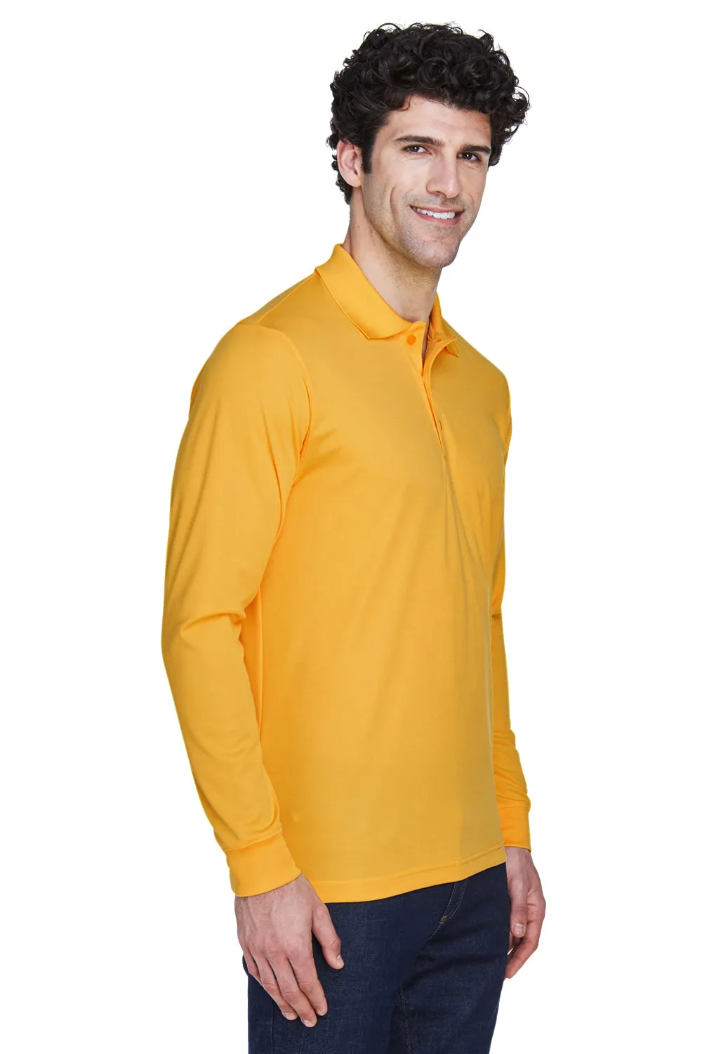 Core 365 Mens Pinnacle Performance Moisture Wicking Long Sleeve Polo Shirt - Campus Gold