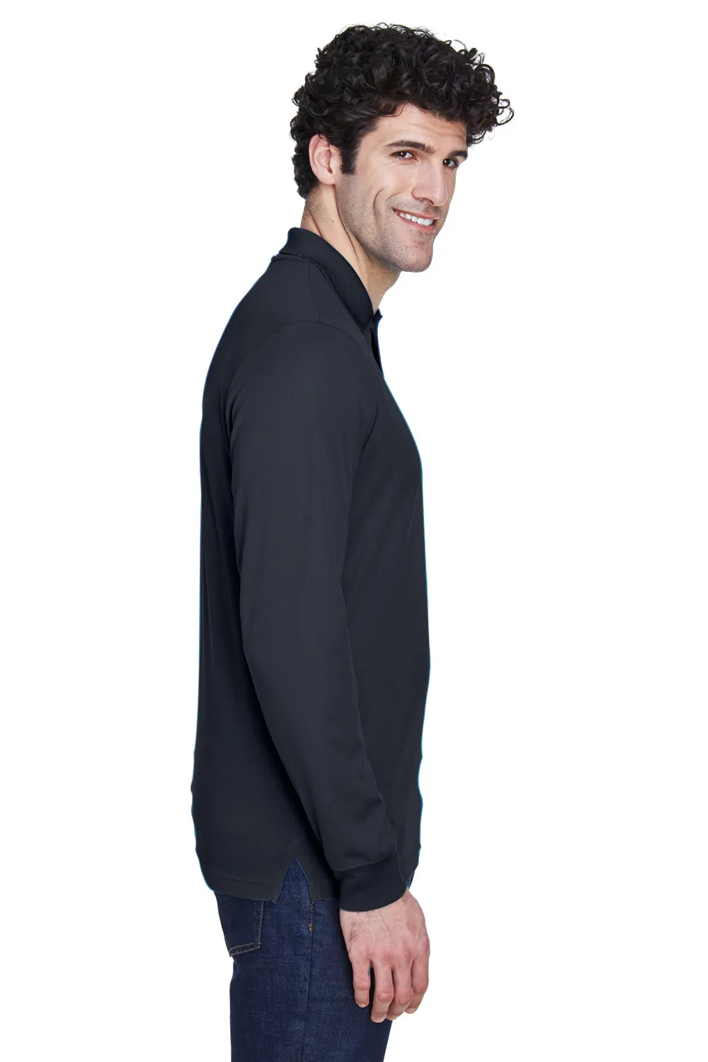 Core 365 Mens Pinnacle Performance Moisture Wicking Long Sleeve Polo Shirt - Carbon Grey
