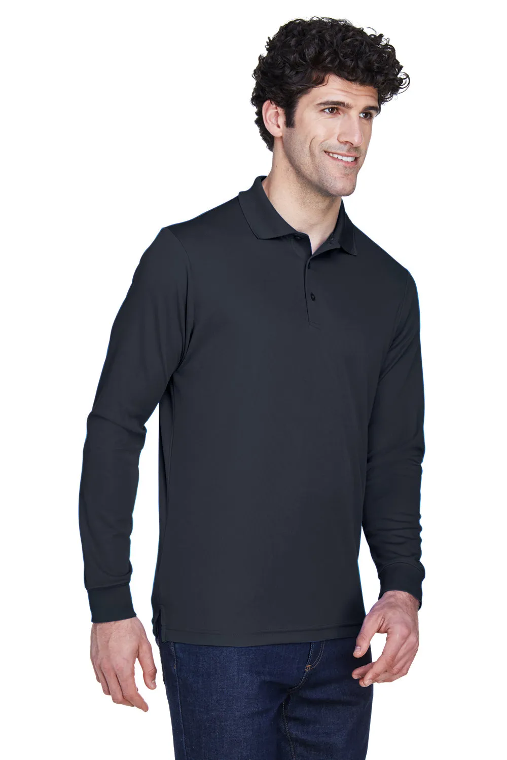 Core 365 Mens Pinnacle Performance Moisture Wicking Long Sleeve Polo Shirt - Carbon Grey