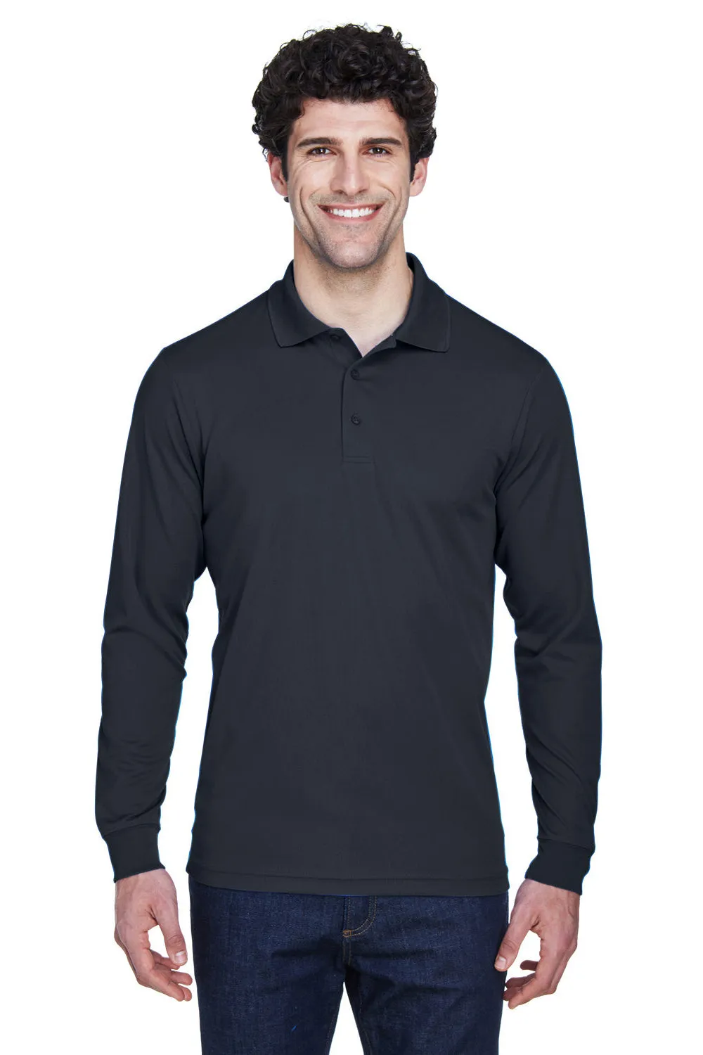 Core 365 Mens Pinnacle Performance Moisture Wicking Long Sleeve Polo Shirt - Carbon Grey