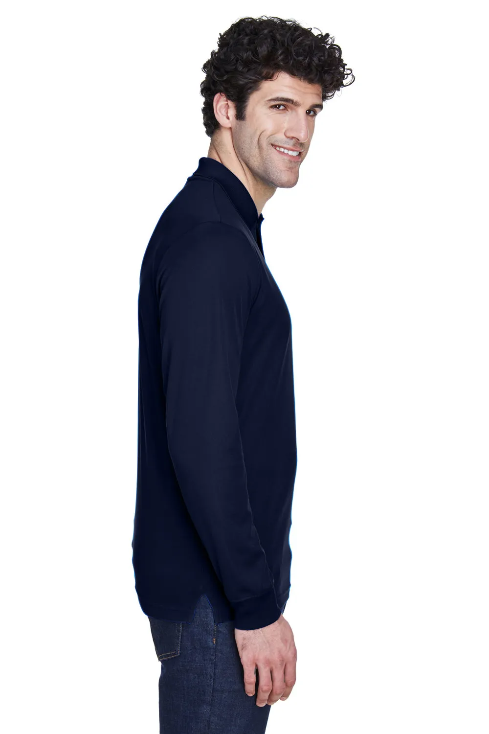 Core 365 Mens Pinnacle Performance Moisture Wicking Long Sleeve Polo Shirt - Classic Navy Blue