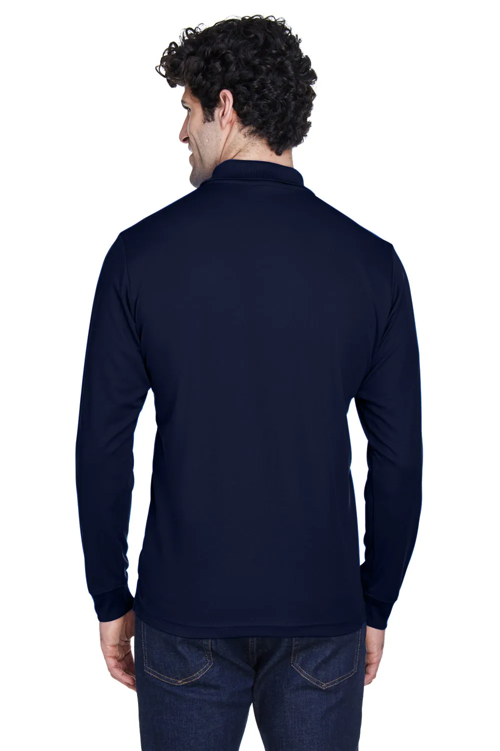Core 365 Mens Pinnacle Performance Moisture Wicking Long Sleeve Polo Shirt - Classic Navy Blue