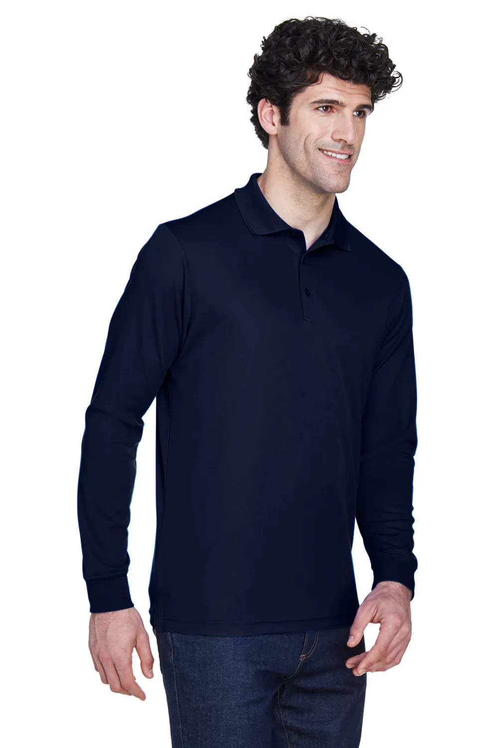 Core 365 Mens Pinnacle Performance Moisture Wicking Long Sleeve Polo Shirt - Classic Navy Blue