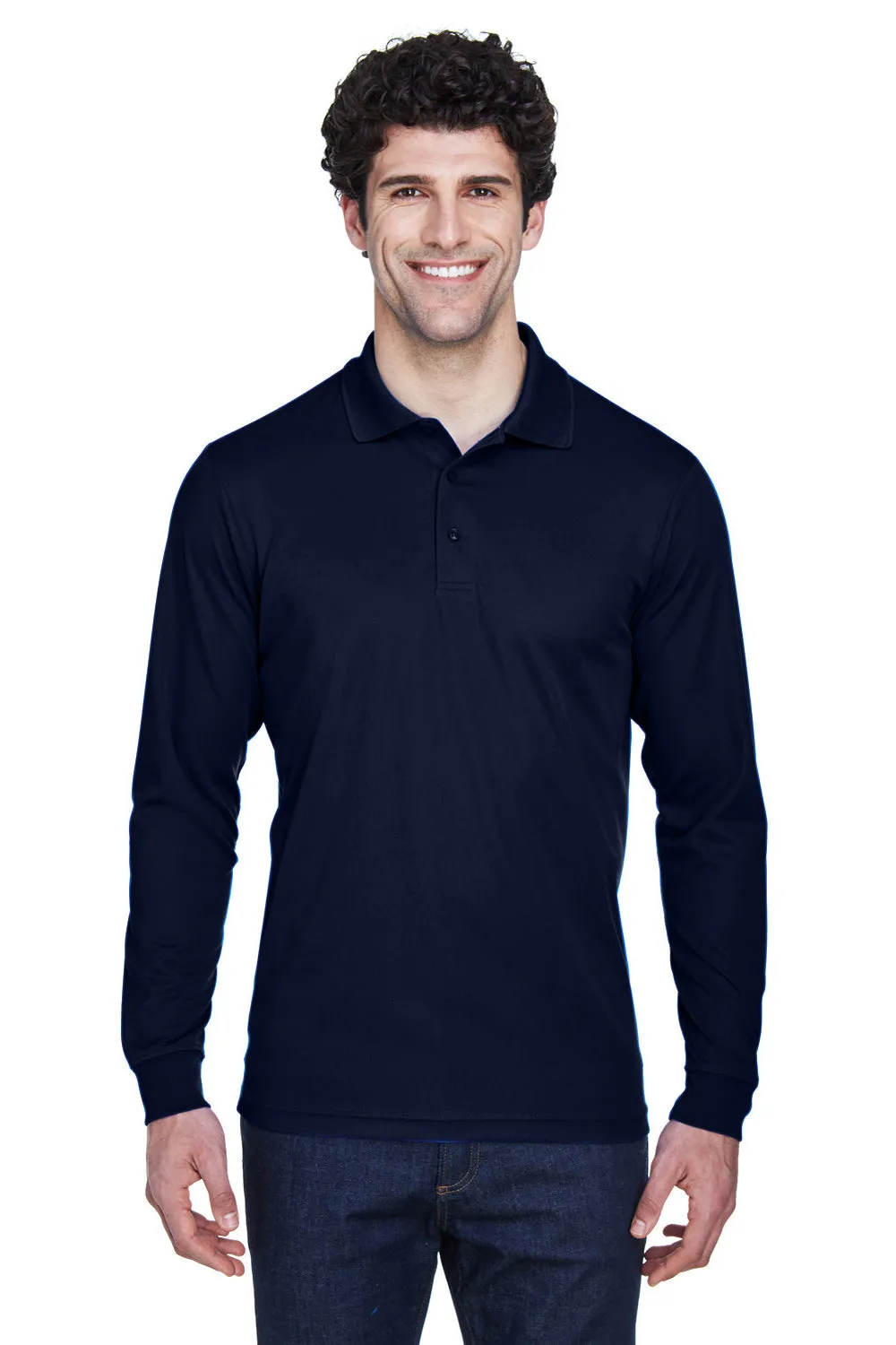Core 365 Mens Pinnacle Performance Moisture Wicking Long Sleeve Polo Shirt - Classic Navy Blue