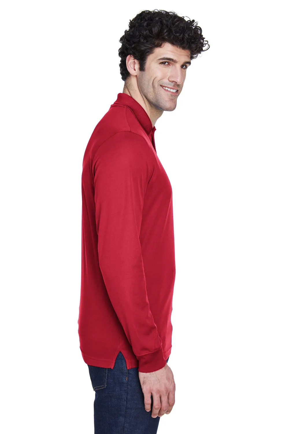 Core 365 Mens Pinnacle Performance Moisture Wicking Long Sleeve Polo Shirt - Classic Red