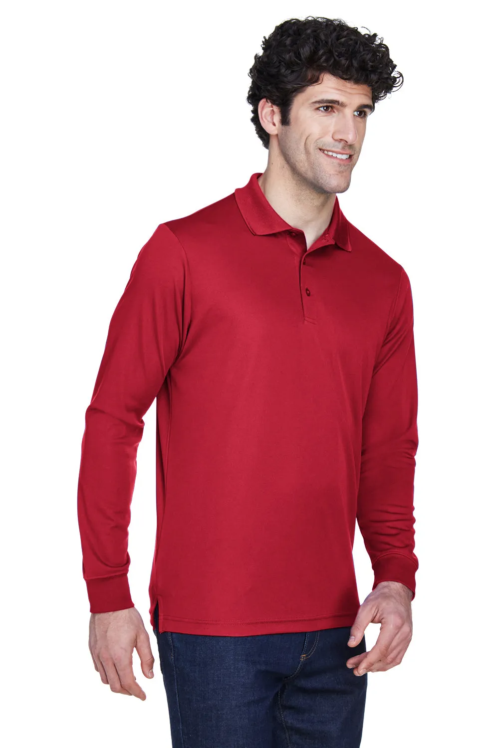 Core 365 Mens Pinnacle Performance Moisture Wicking Long Sleeve Polo Shirt - Classic Red