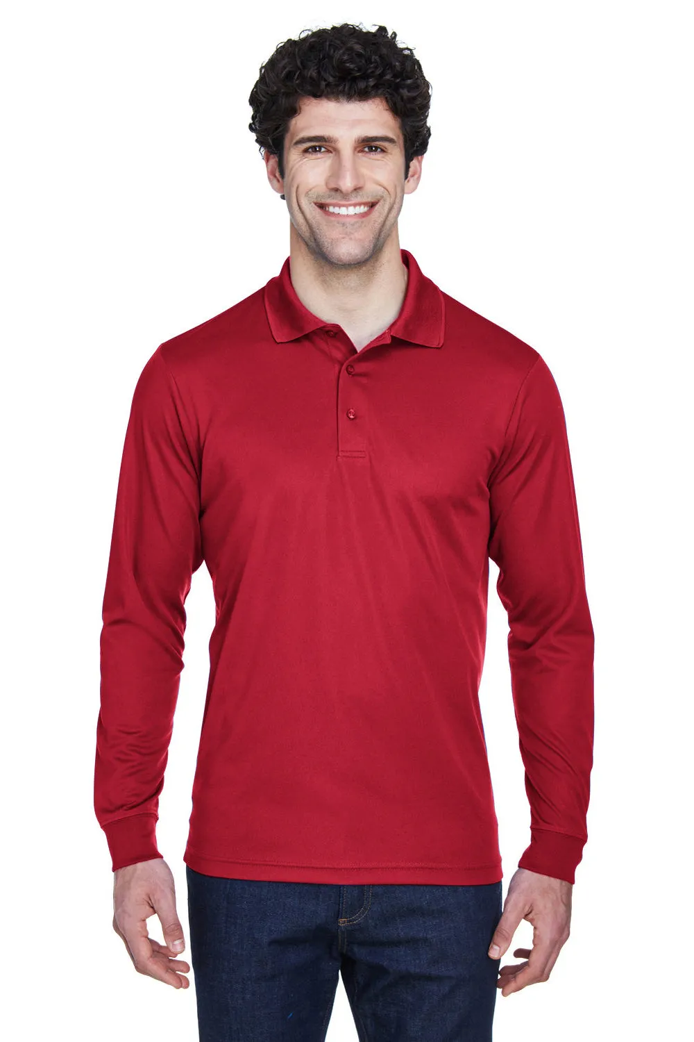 Core 365 Mens Pinnacle Performance Moisture Wicking Long Sleeve Polo Shirt - Classic Red