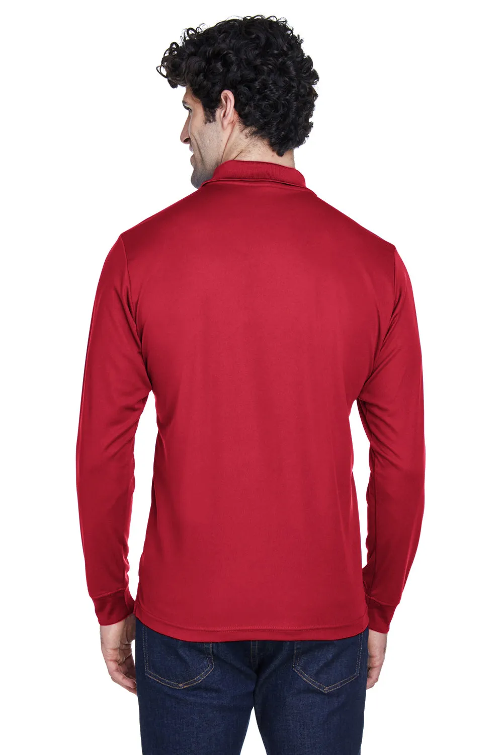 Core 365 Mens Pinnacle Performance Moisture Wicking Long Sleeve Polo Shirt - Classic Red