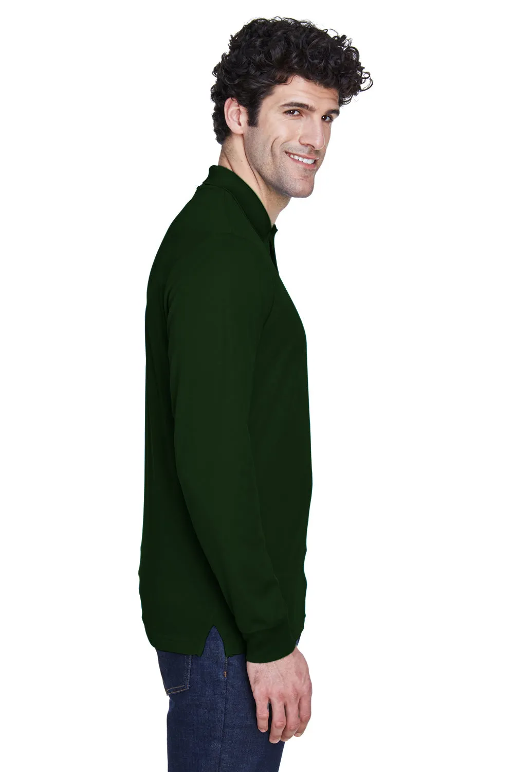 Core 365 Mens Pinnacle Performance Moisture Wicking Long Sleeve Polo Shirt - Forest Green