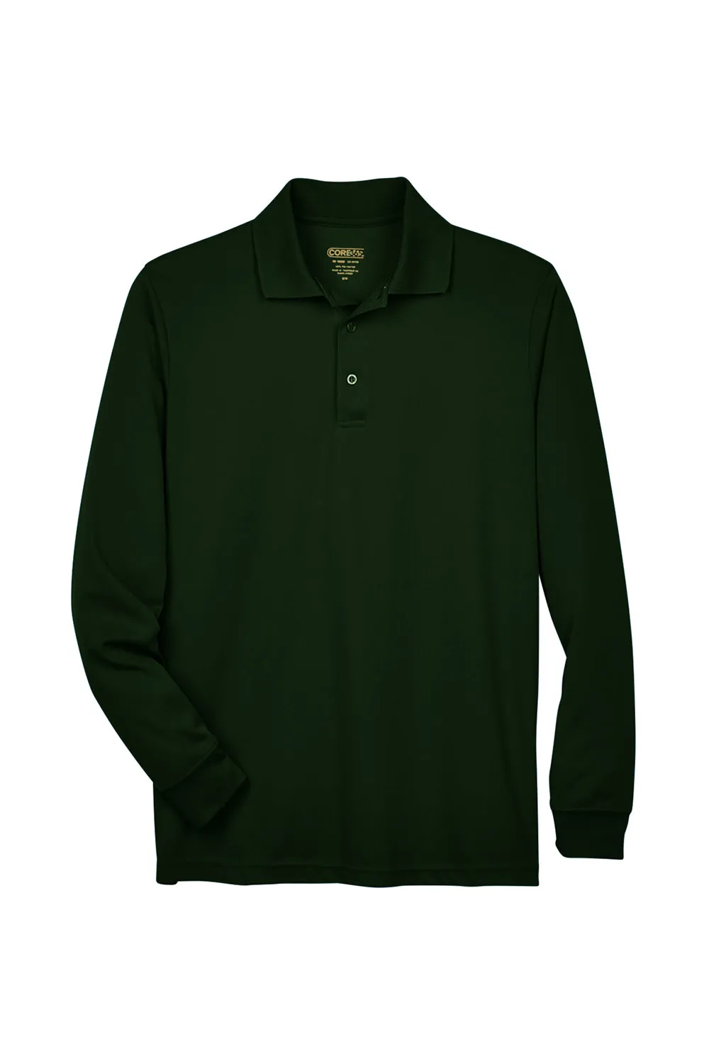Core 365 Mens Pinnacle Performance Moisture Wicking Long Sleeve Polo Shirt - Forest Green