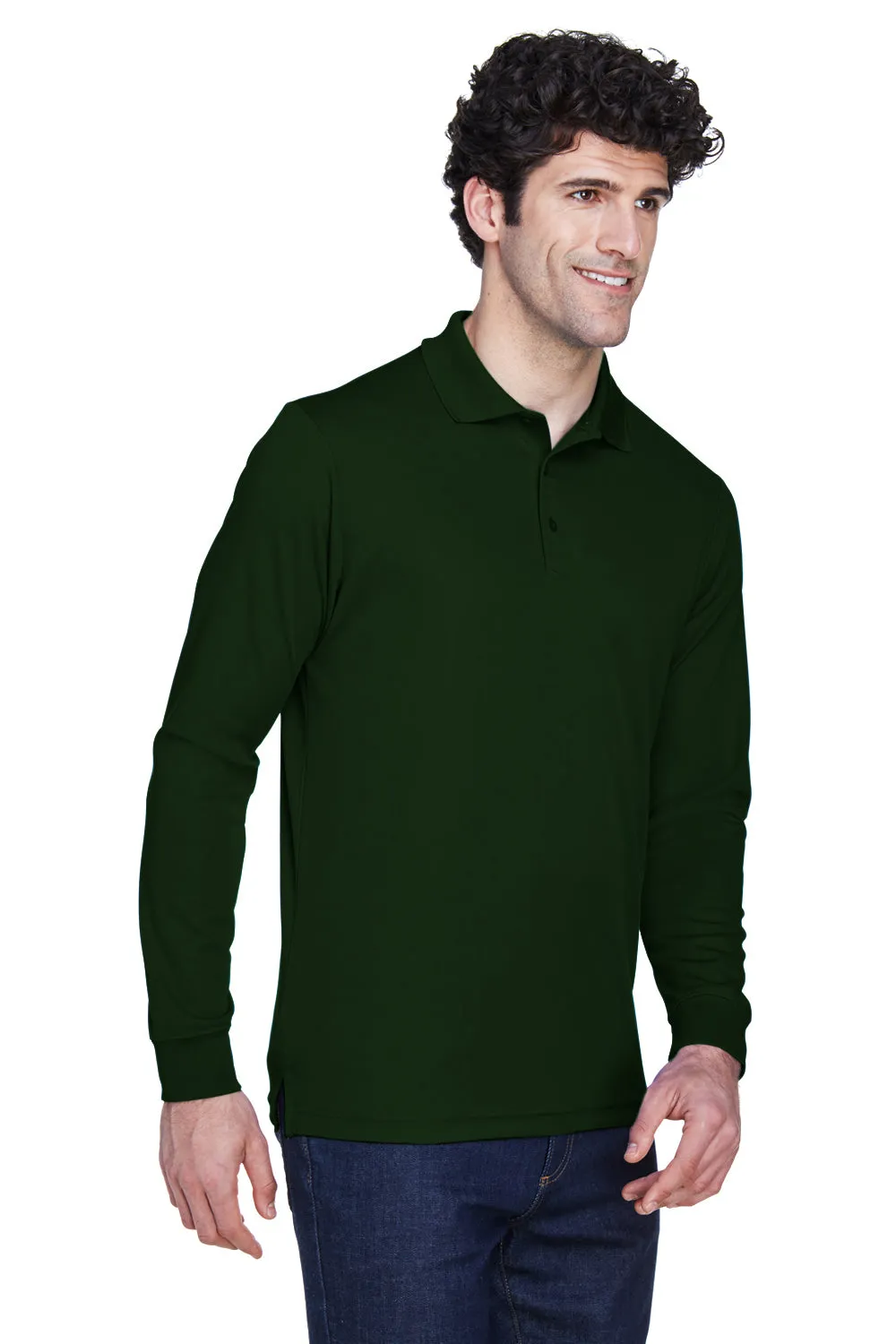 Core 365 Mens Pinnacle Performance Moisture Wicking Long Sleeve Polo Shirt - Forest Green