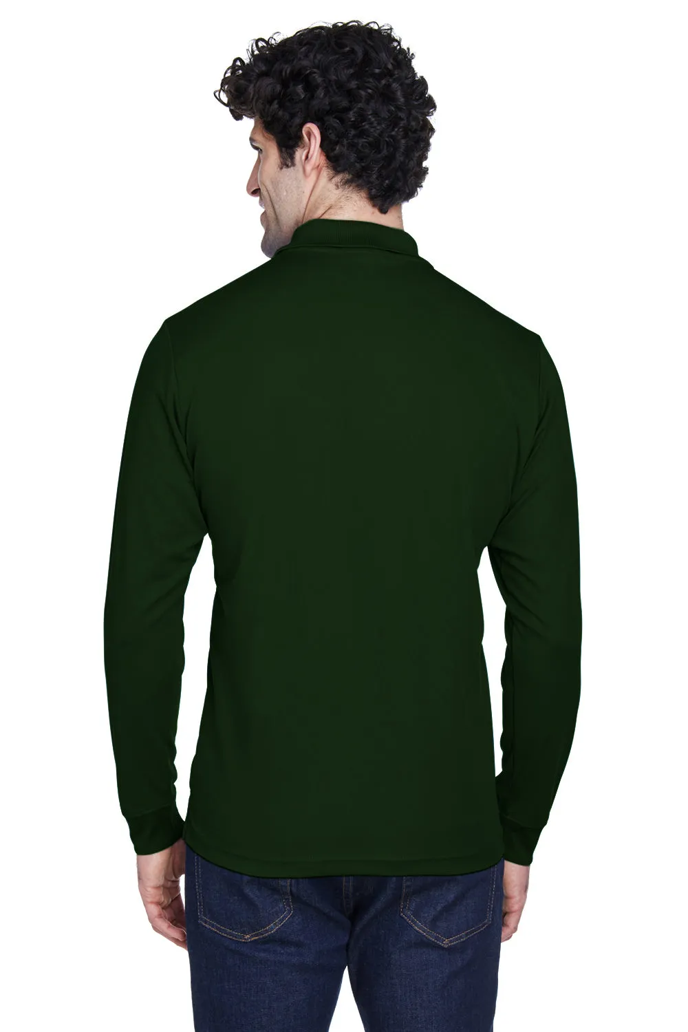 Core 365 Mens Pinnacle Performance Moisture Wicking Long Sleeve Polo Shirt - Forest Green