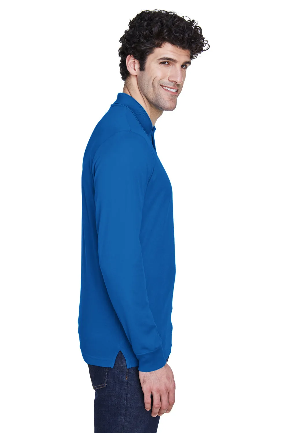 Core 365 Mens Pinnacle Performance Moisture Wicking Long Sleeve Polo Shirt - True Royal Blue
