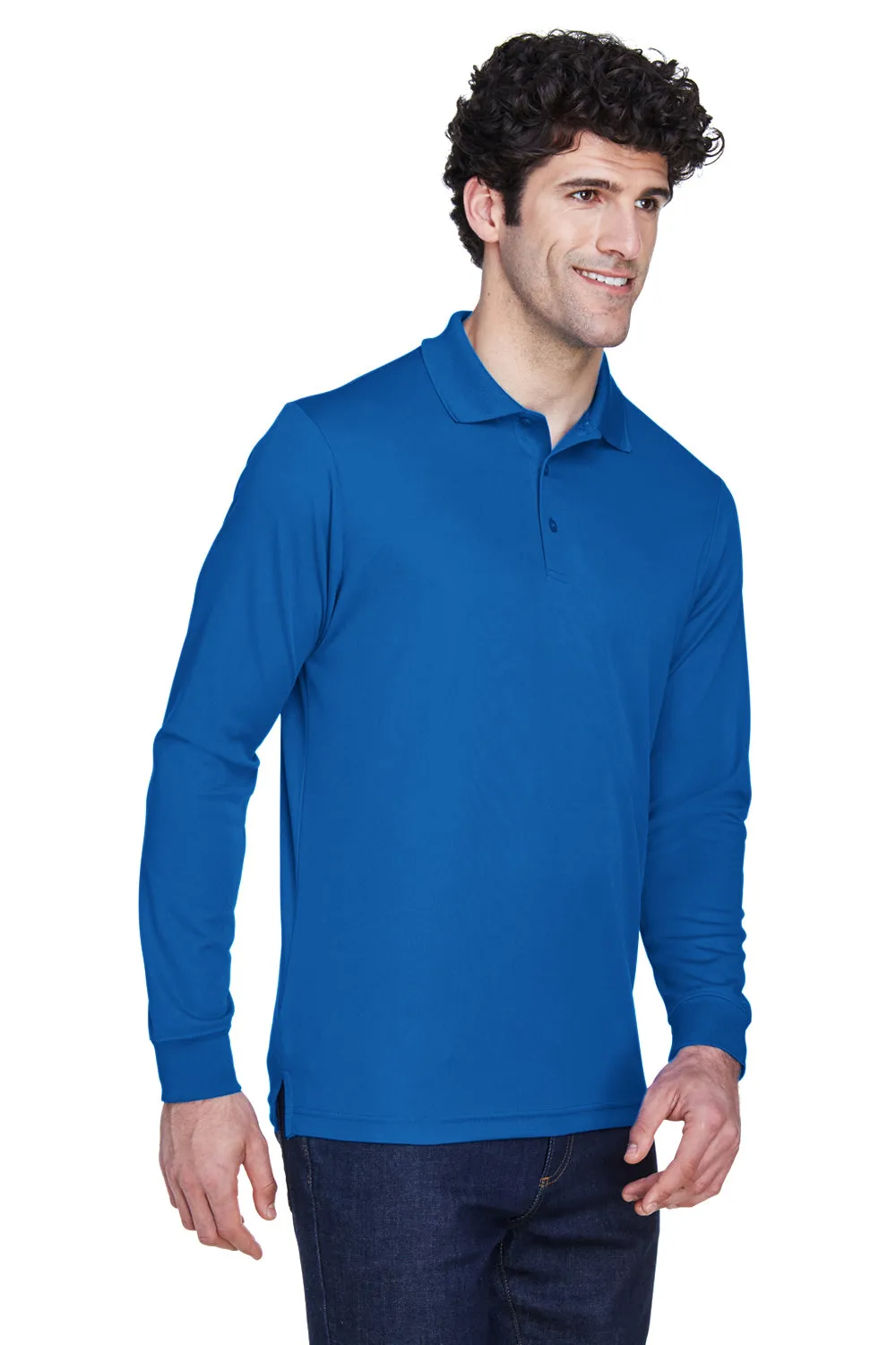 Core 365 Mens Pinnacle Performance Moisture Wicking Long Sleeve Polo Shirt - True Royal Blue
