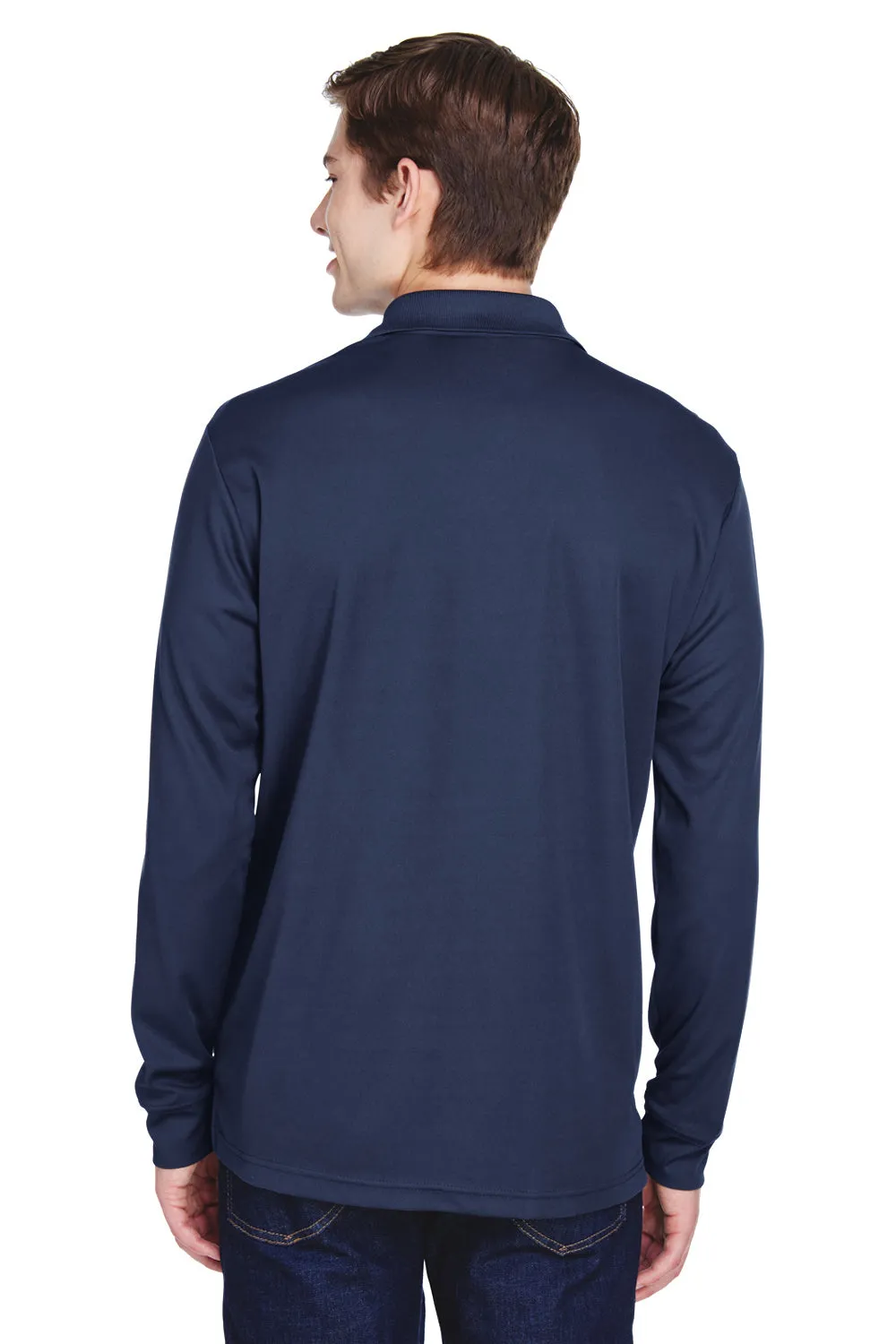Core 365 Mens Pinnacle Performance Moisture Wicking Long Sleeve Polo Shirt w/ Pocket - Classic Navy Blue