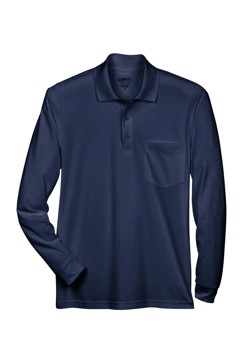 Core 365 Mens Pinnacle Performance Moisture Wicking Long Sleeve Polo Shirt w/ Pocket - Classic Navy Blue