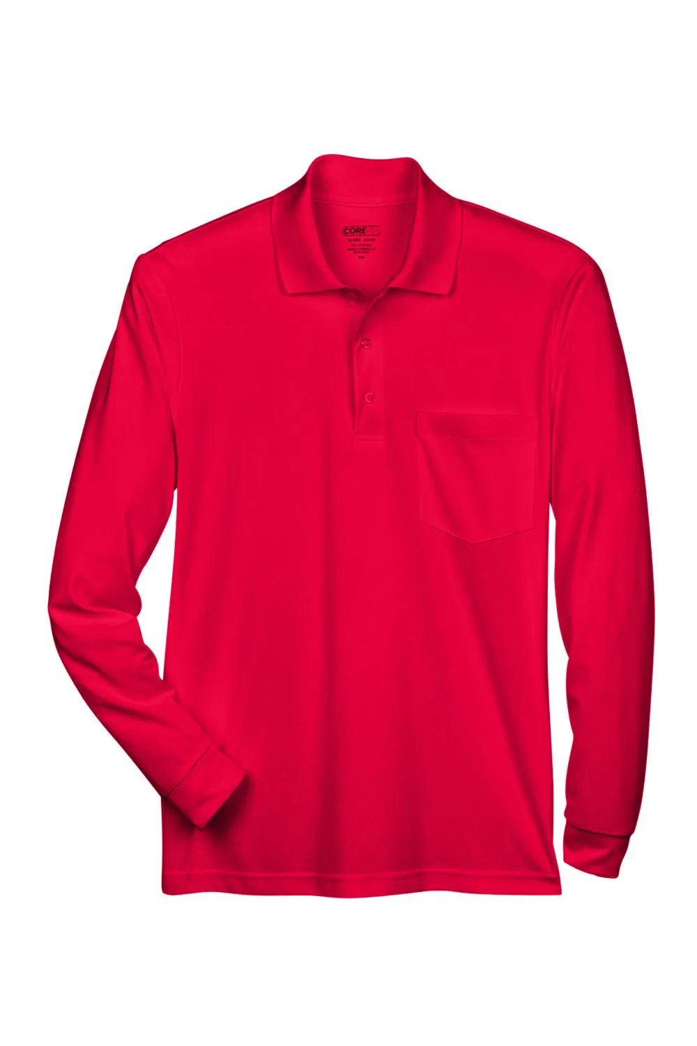 Core 365 Mens Pinnacle Performance Moisture Wicking Long Sleeve Polo Shirt w/ Pocket - Classic Red