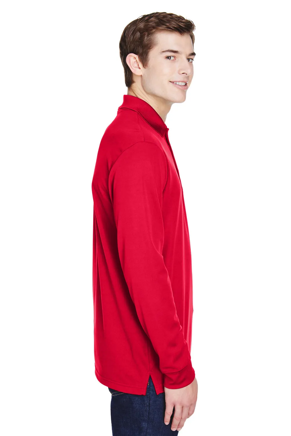 Core 365 Mens Pinnacle Performance Moisture Wicking Long Sleeve Polo Shirt w/ Pocket - Classic Red
