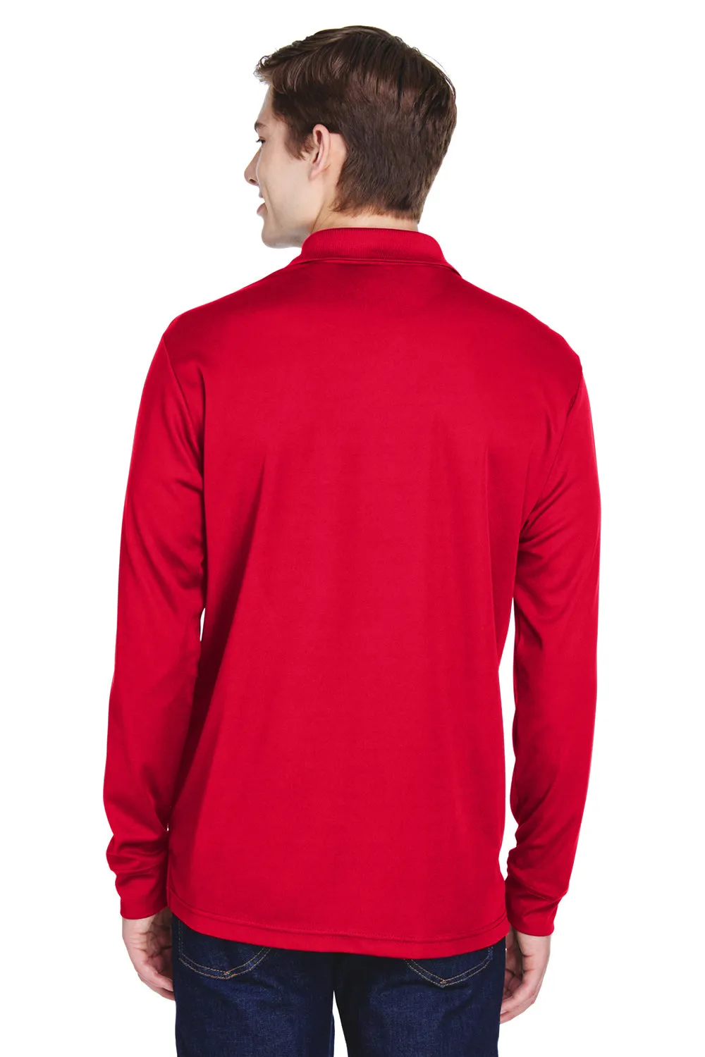 Core 365 Mens Pinnacle Performance Moisture Wicking Long Sleeve Polo Shirt w/ Pocket - Classic Red