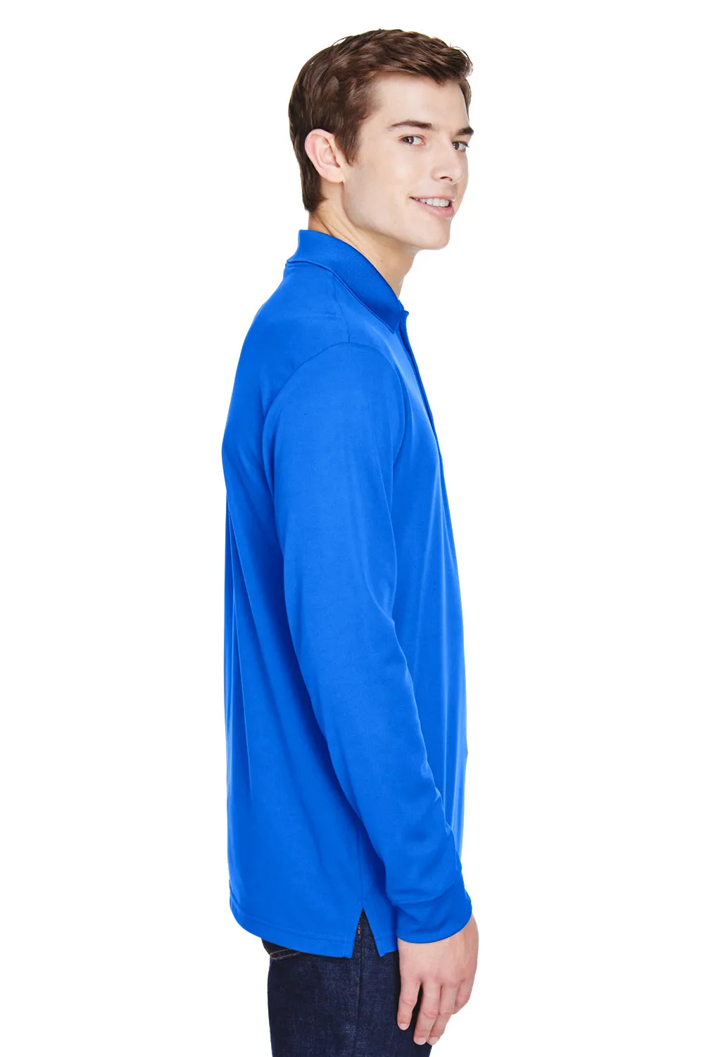 Core 365 Mens Pinnacle Performance Moisture Wicking Long Sleeve Polo Shirt w/ Pocket - True Royal Blue