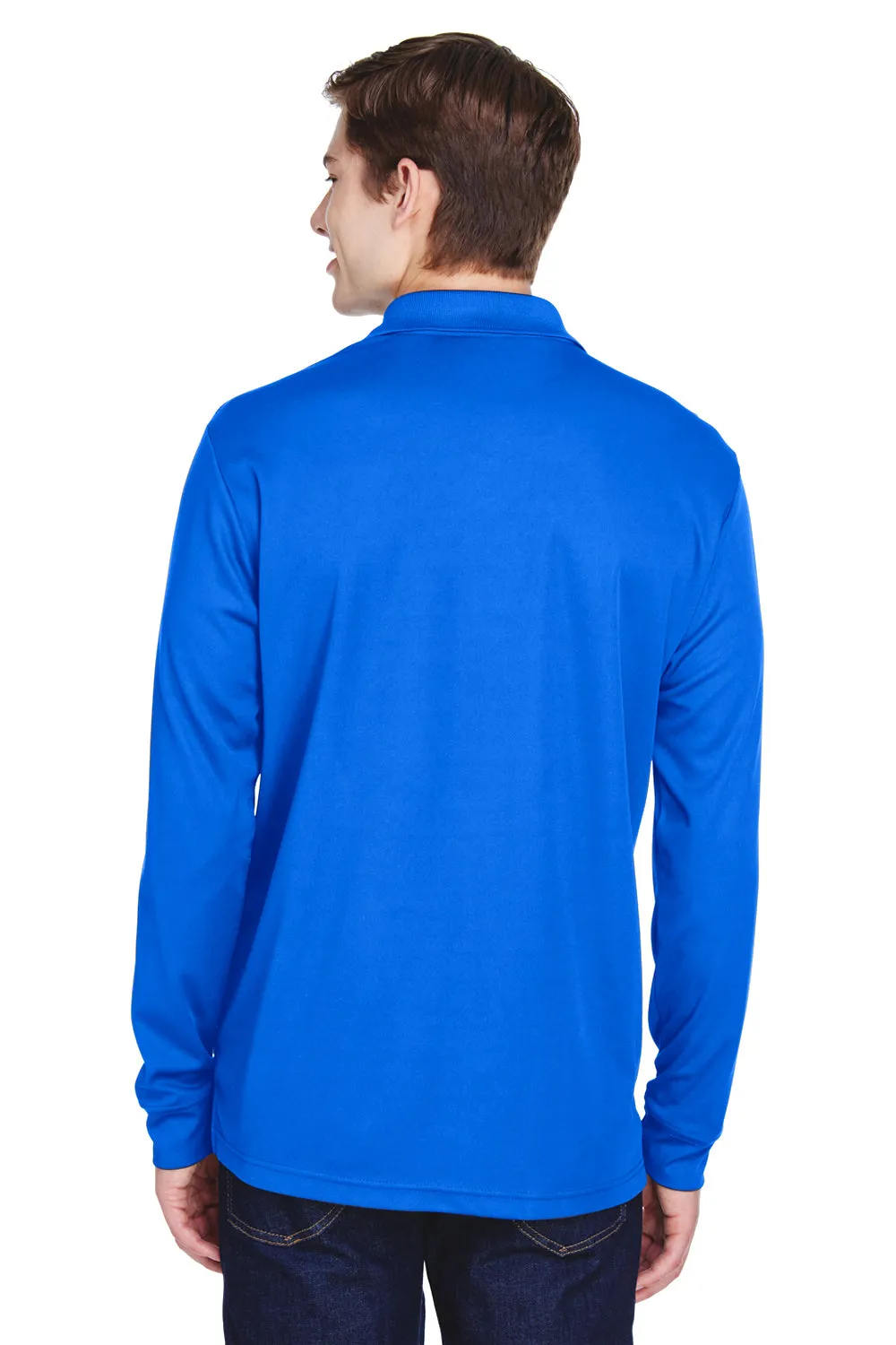 Core 365 Mens Pinnacle Performance Moisture Wicking Long Sleeve Polo Shirt w/ Pocket - True Royal Blue