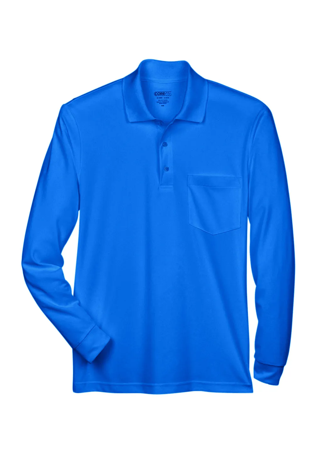 Core 365 Mens Pinnacle Performance Moisture Wicking Long Sleeve Polo Shirt w/ Pocket - True Royal Blue