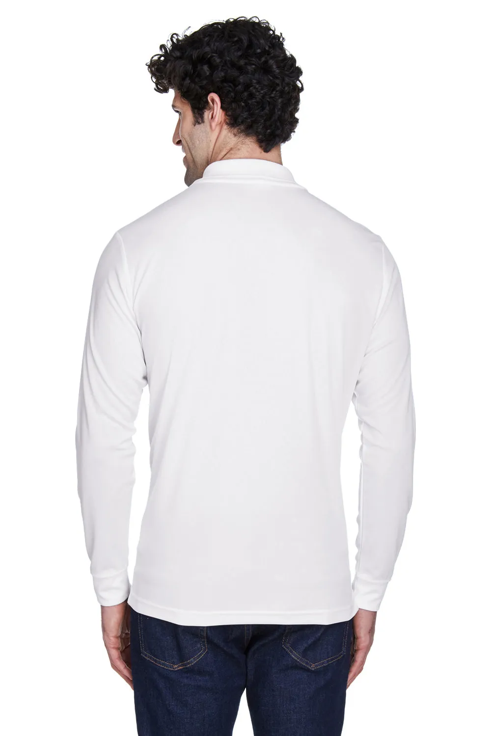 Core 365 Mens Pinnacle Performance Moisture Wicking Long Sleeve Polo Shirt - White