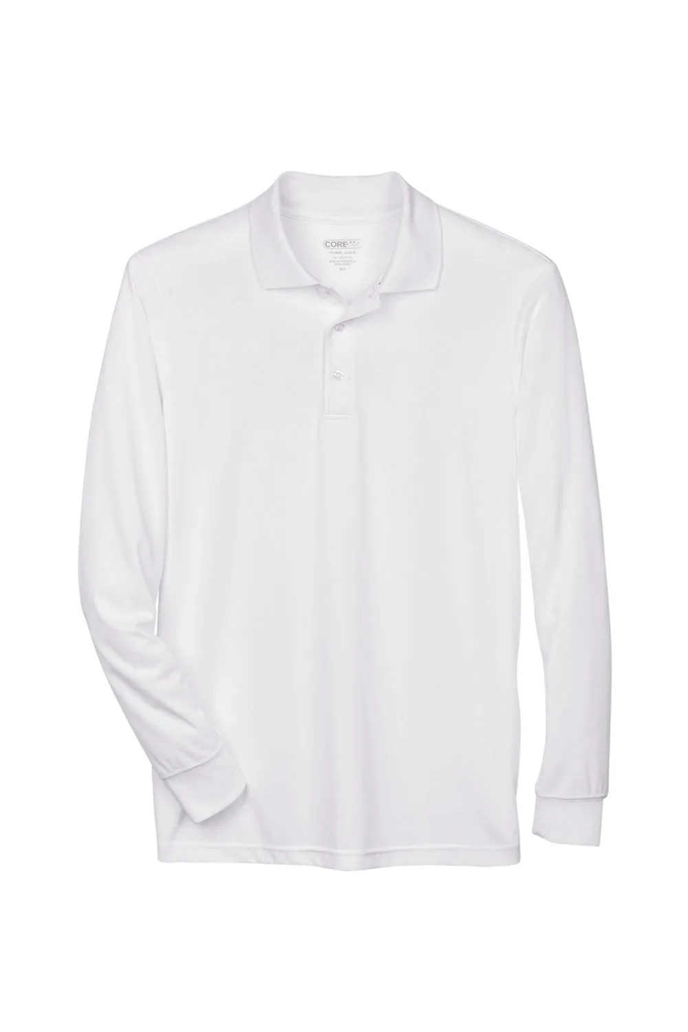 Core 365 Mens Pinnacle Performance Moisture Wicking Long Sleeve Polo Shirt - White