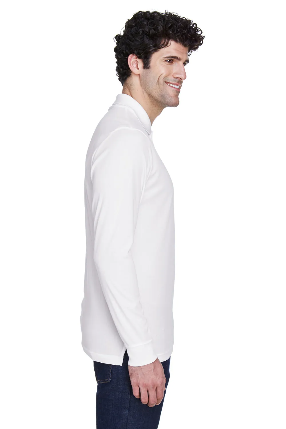 Core 365 Mens Pinnacle Performance Moisture Wicking Long Sleeve Polo Shirt - White