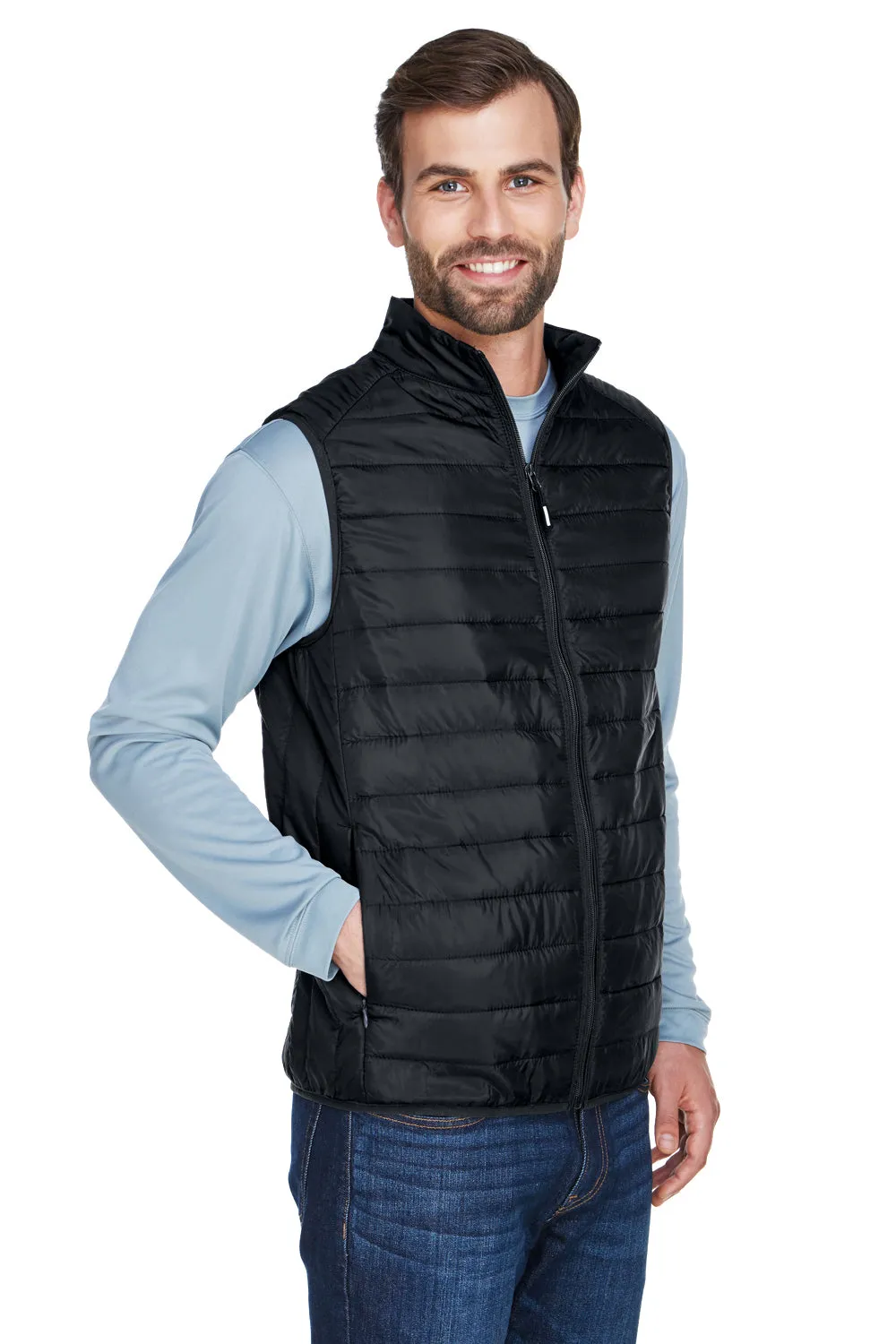 Core 365 Mens Prevail Packable Puffer Water Resistant Full Zip Vest - Black