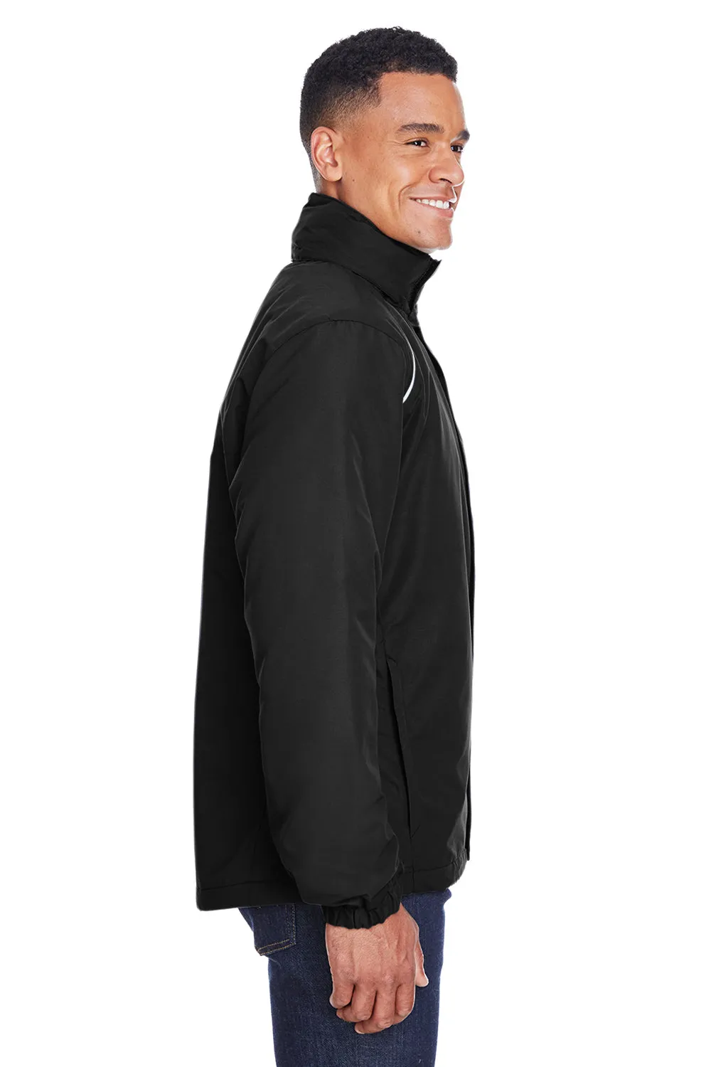 Core 365 Mens Profile Water Resistant Full Zip Hooded Jacket - Black