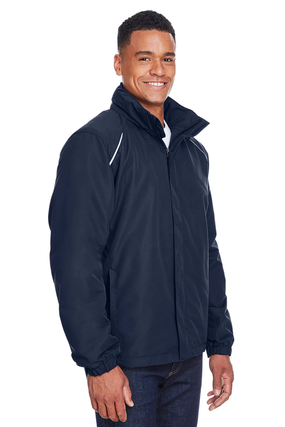 Core 365 Mens Profile Water Resistant Full Zip Hooded Jacket - Classic Navy Blue