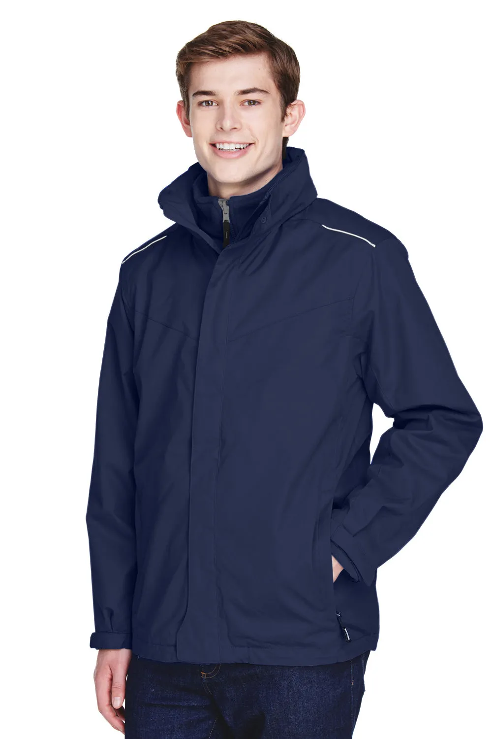 Core 365 Mens Region 3-in-1 Water Resistant Full Zip Hooded Jacket - Classic Navy Blue