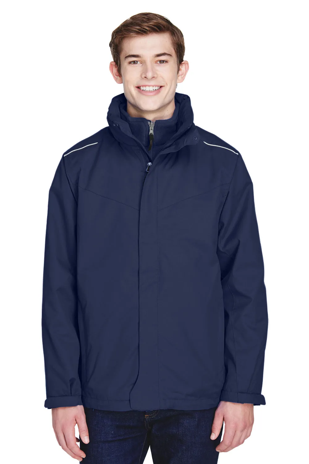 Core 365 Mens Region 3-in-1 Water Resistant Full Zip Hooded Jacket - Classic Navy Blue