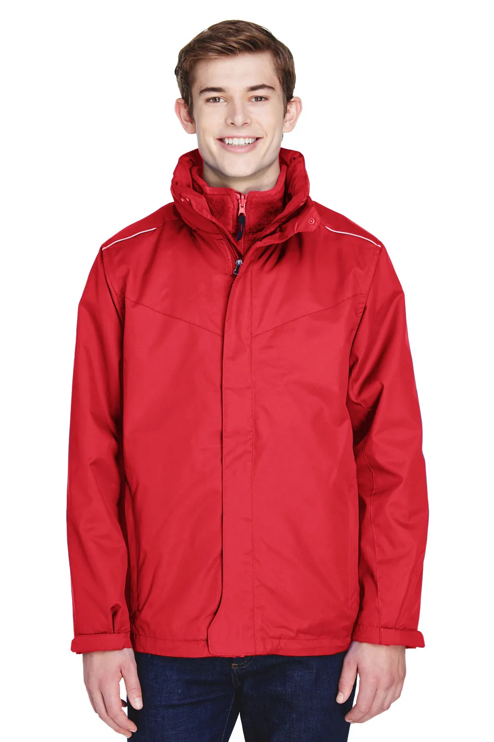Core 365 Mens Region 3-in-1 Water Resistant Full Zip Hooded Jacket - Classic Red - Closeout