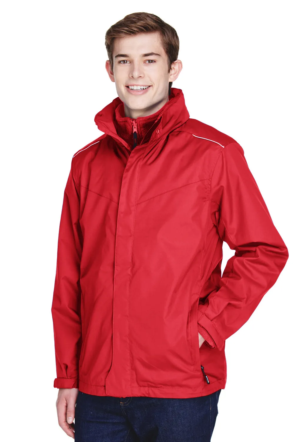 Core 365 Mens Region 3-in-1 Water Resistant Full Zip Hooded Jacket - Classic Red - Closeout